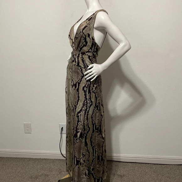 Mango Suit Snake Print V-Neck Cross Low Back Sleeveless Maxi Dress Size 10 - Picture 5 of 11